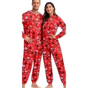 New Unisex Boutique Santa Print Christmas Hooded Footless Onesie Pajamas - Sz XS
